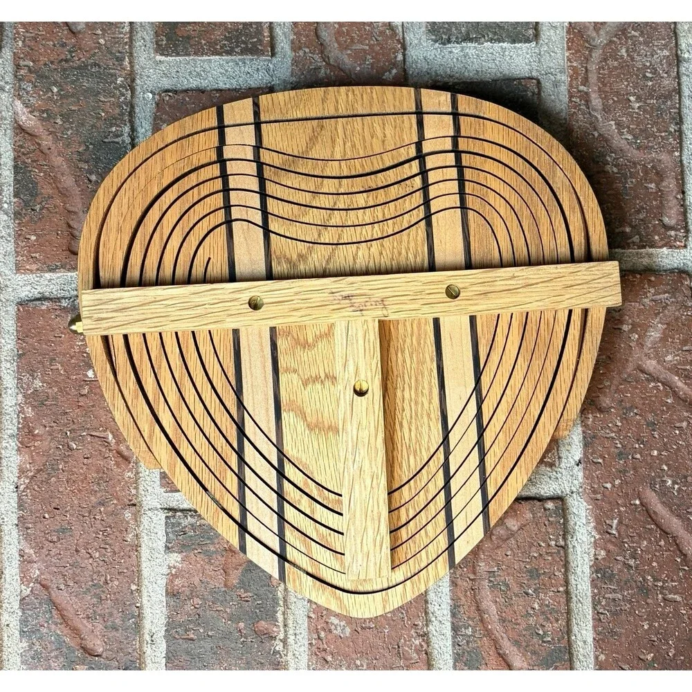 Wood Collapsible Basket Heart Shape Hand Crafted